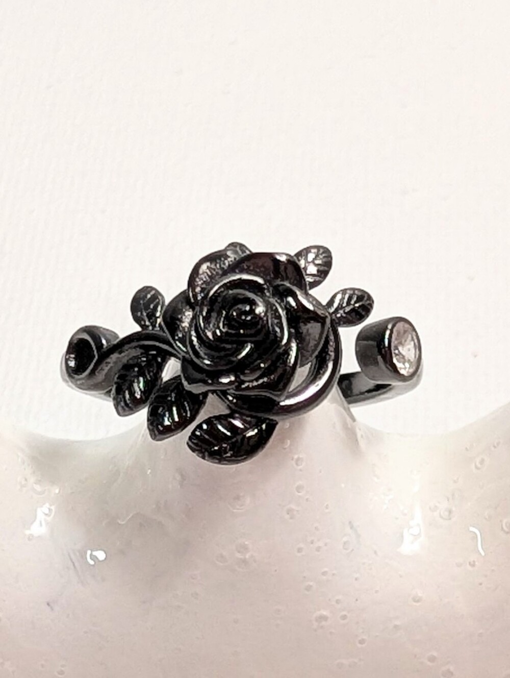 Gothic Black Gunmetal Sterling Silver Rose Bypass Wrap Ring Size 8